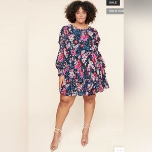 Sugarlips NWT 3X Black Floral Bubble Sleeve Ruffle Mini Dress